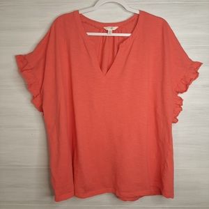 Terra & Sky blouse, peach size 3XL ruffle short sleeves